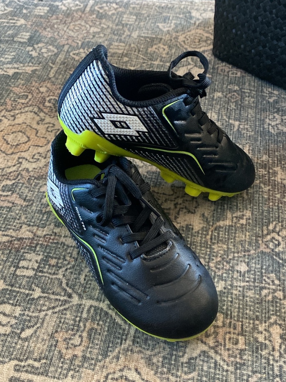 Kids Soccer Cleats — Black with Neon Green Accents